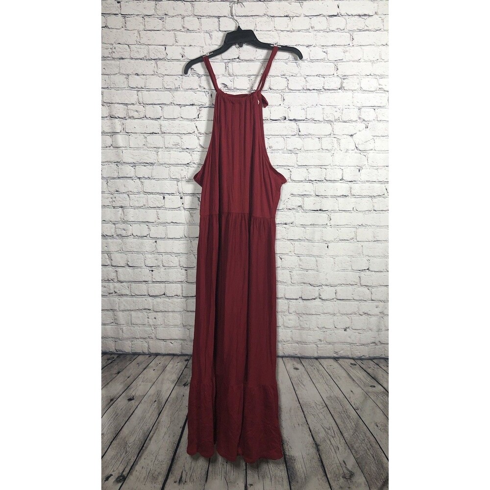 Caslon Women's Maxi Dress Halter Neck Tiered Knit Maroon Red XXL - Picture 5 of 7